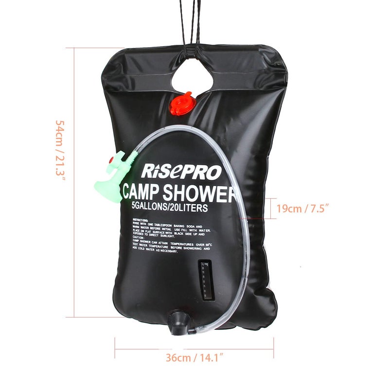 RISEPRO Solar Shower Bag, 5 gallons/20L Solar Heating Camping Shower Bag Temperature Indicator Hot Water 45Â°C Hiking Climbing C1004 - Image 3